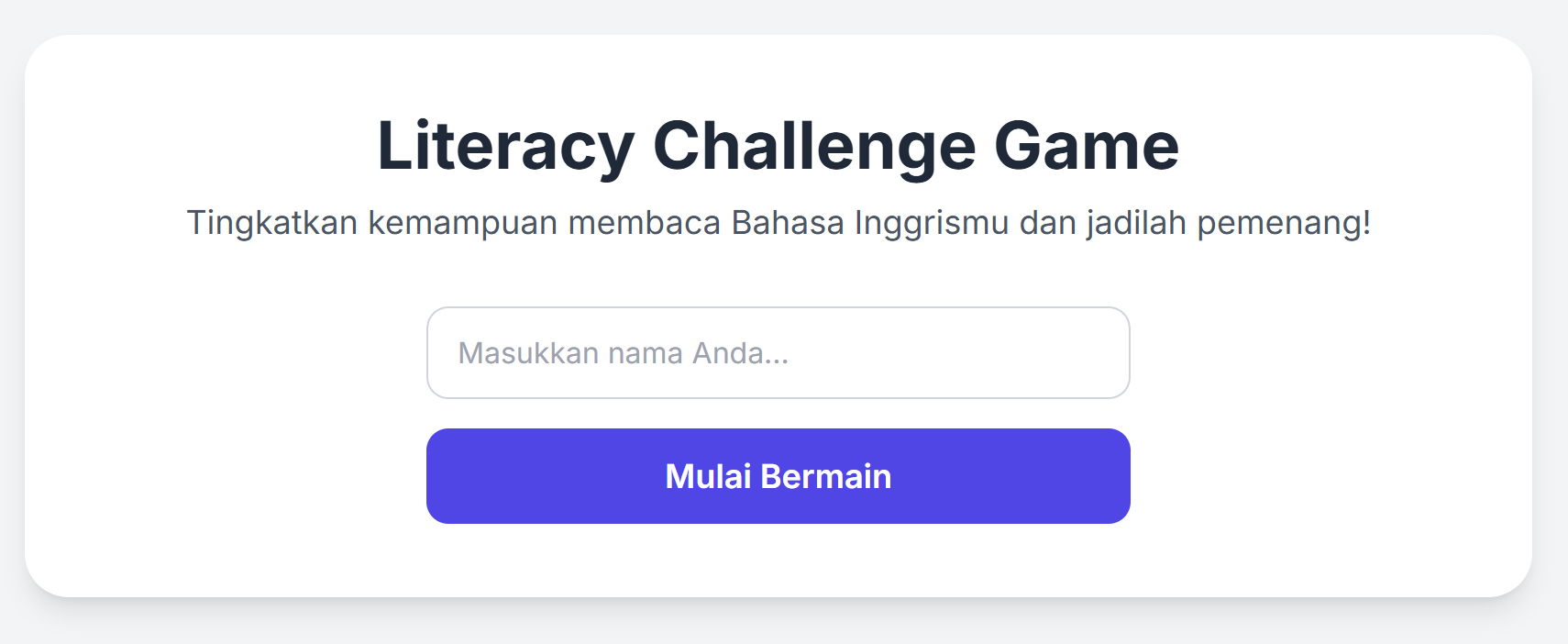 Tampilan game literasi di laptop